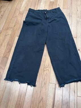 Black Wide Leg Raw Hem Pants